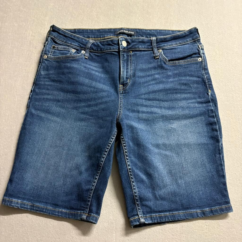 Calvin Klein Jeans Bermuda Shorts Womens Size 14 Blue Denim Stretch Mid Rise