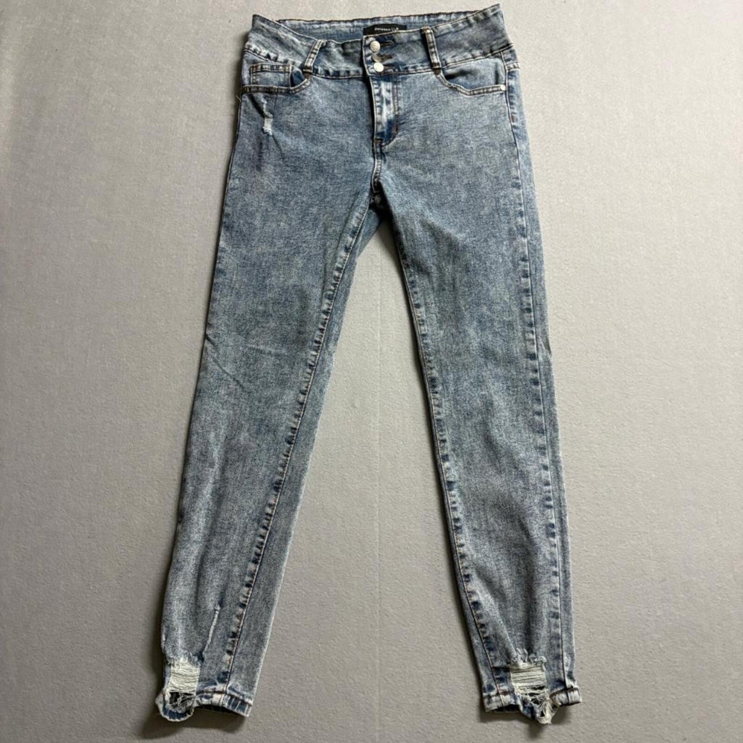 Between Us Skinny Jeans Womens Size 11 Blue Acid Wash Distressed High Rise