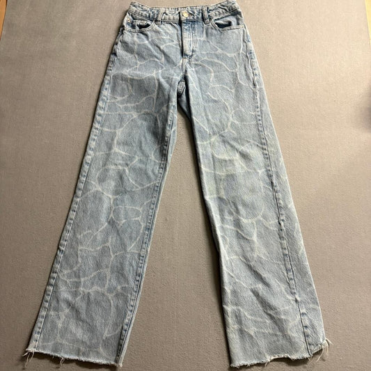 Garage Denim Wide Leg Jeans Womens 25 Light Wash Swirl Pattern Raw Hem High Rise