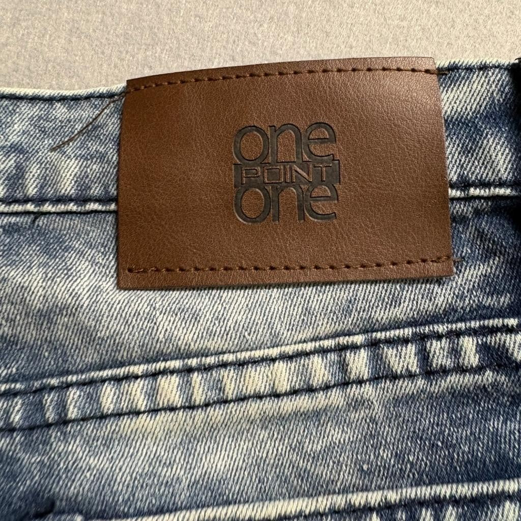 One Point One Biker Jeans Mens 18 Acid Wash Blue Denim Moto Ribbed Stretch