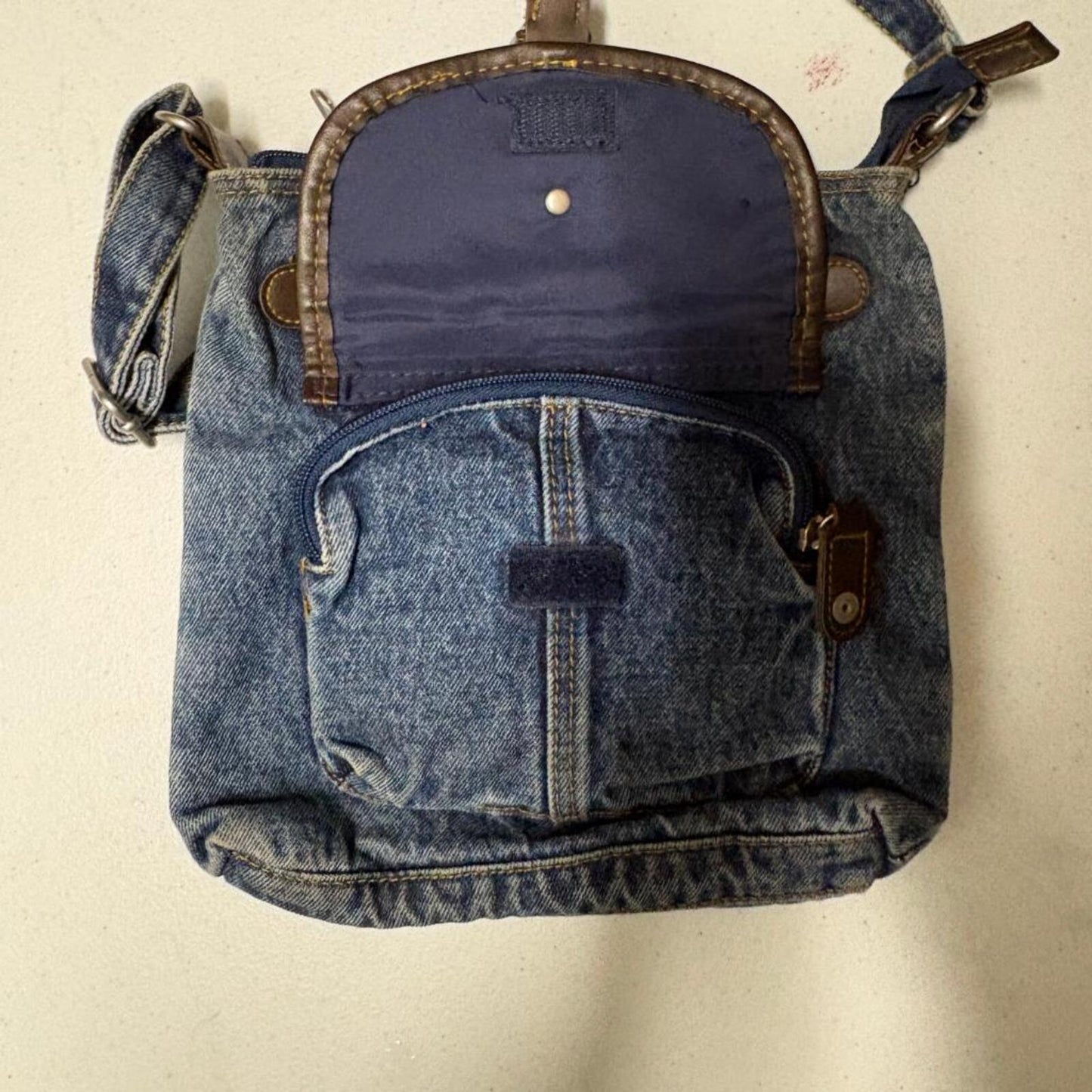 Vintage Y2K Denim Crossbody Bag Blue Jean Small Messenger Purse Faux Leather