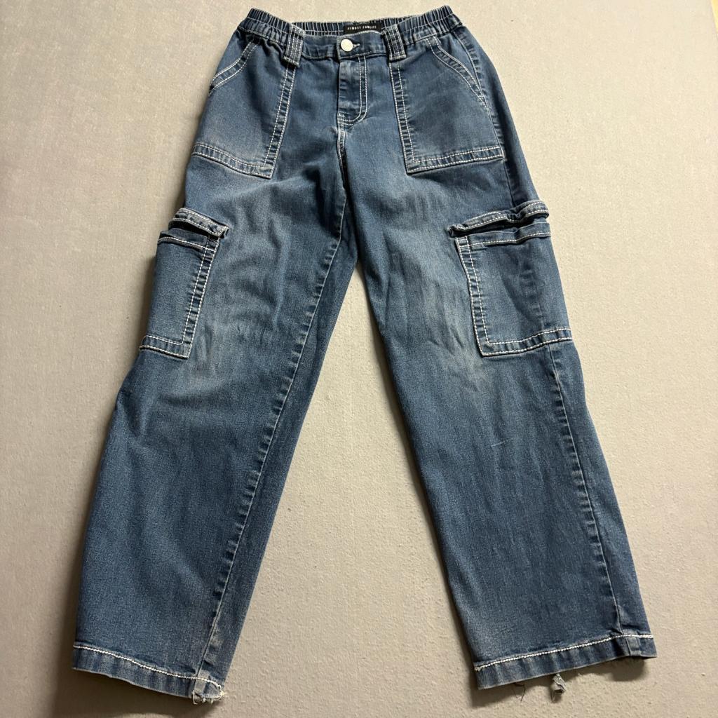 Almost Famous Cargo Jeans Womens Medium Blue Elastic Waist Utility Y2K Denim