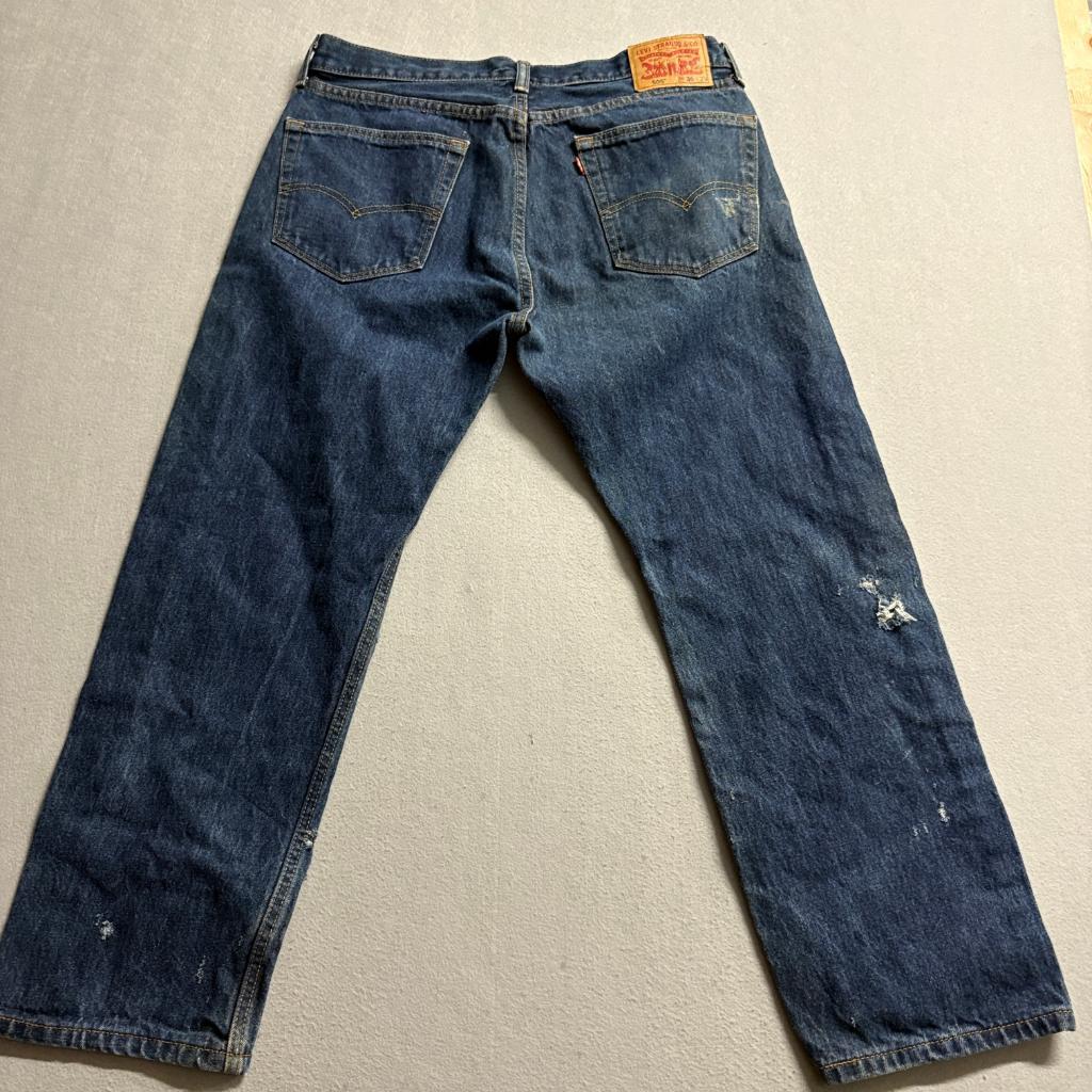 Levis 505 Regular Fit Distressed Jeans Mens 36x29 Blue Denim Heavy Destroyed