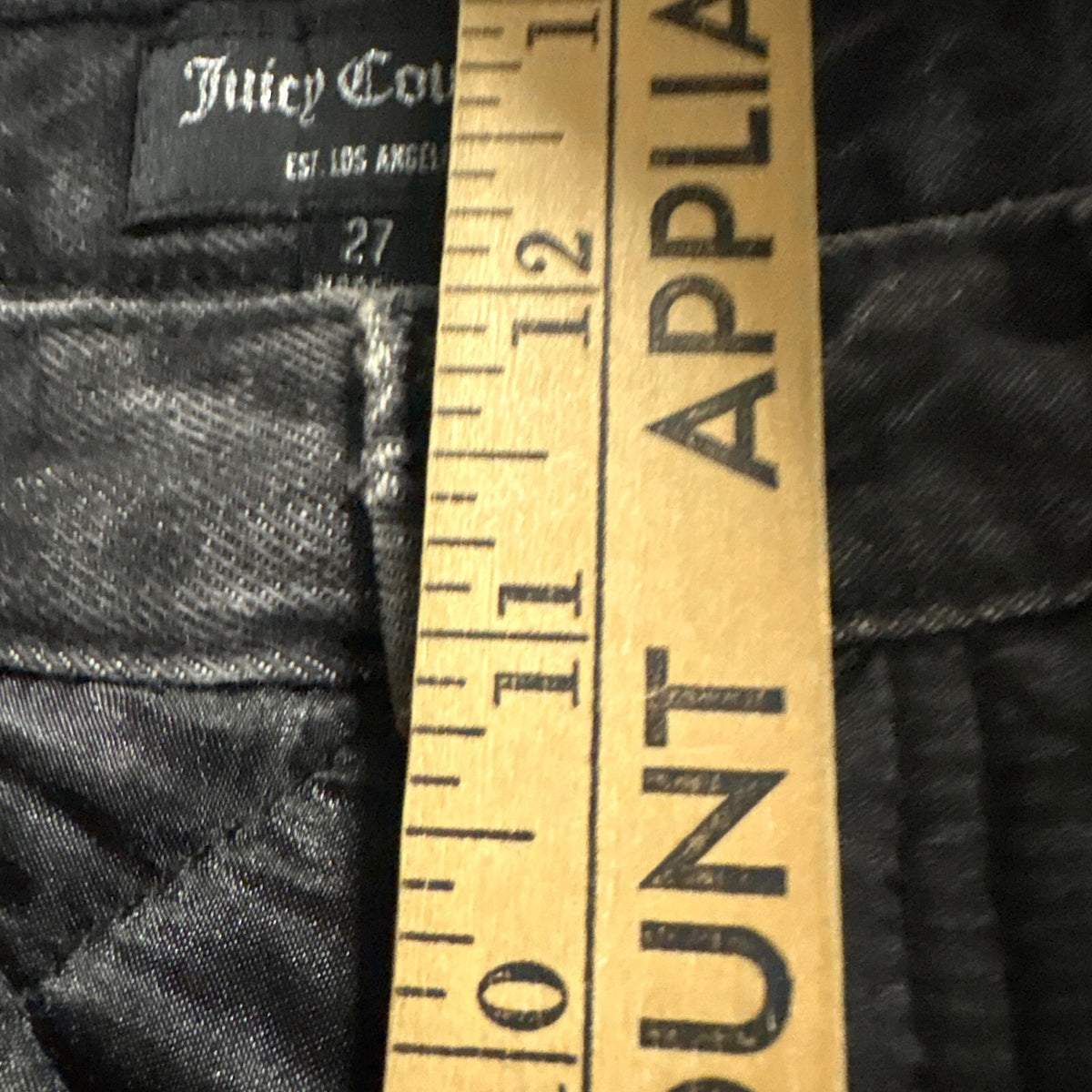 Juicy Couture Womens Quilted Front Black Denim Straight Leg Pants Size 27