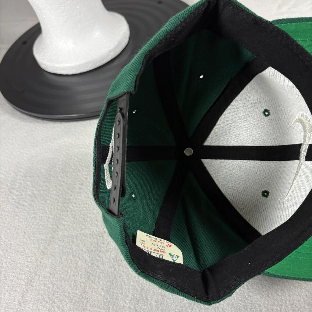 Vintage Nike Swoosh Snapback Hat Mens Green Wool Blend H-Kap Made in Korea Cap