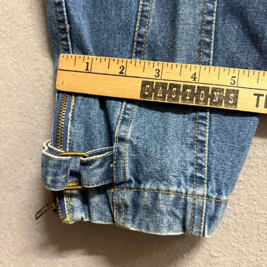 Vintage QPS Jeans Womens 4 Petite Blue Denim High Rise Tapered Leg Ankle Strap