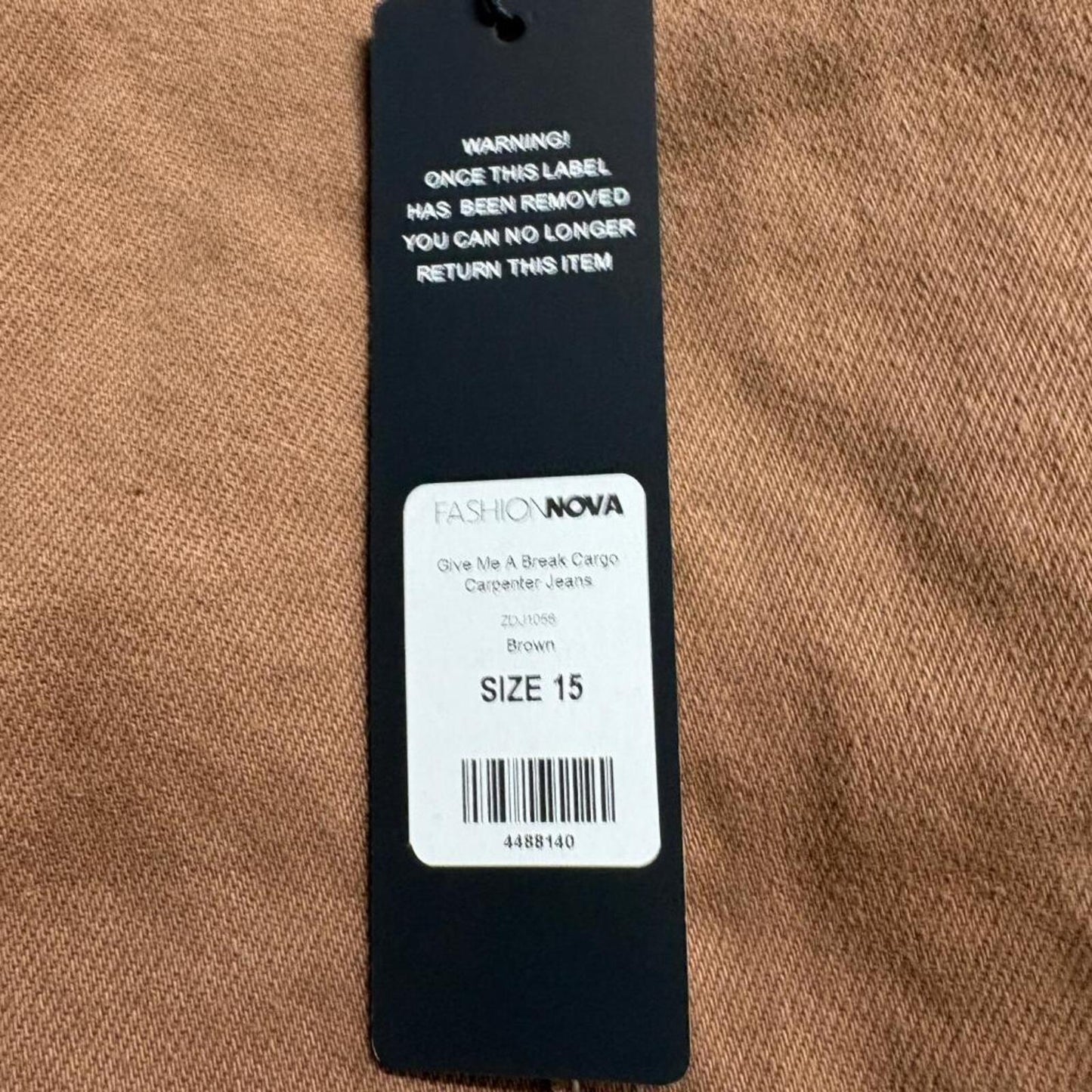 Fashion Nova Give Me A Break Cargo Carpenter Jeans Womens Size 15 Brown Cotton