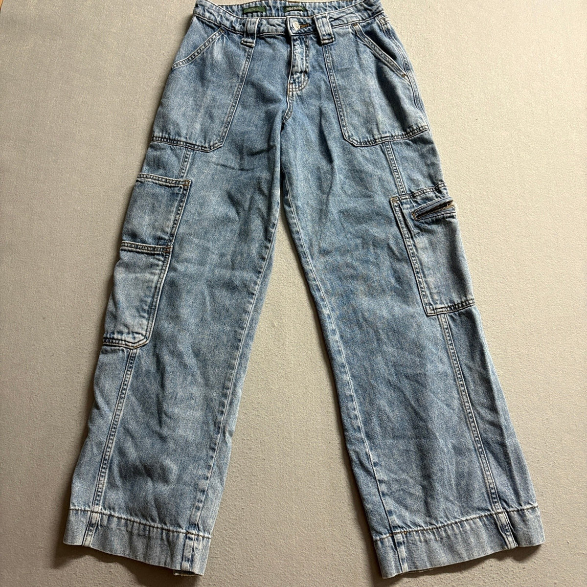 Wild Fable Womens High Rise Cargo Jeans Size 4 Light Wash Blue Straight Wide Leg