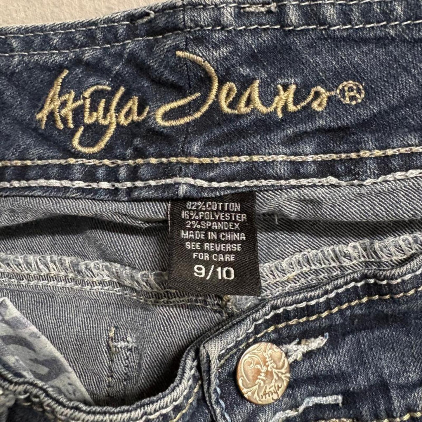 Ariya Jeans Womens 9/10 Blue Denim Thick Stitch Embroidered Pocket Skinny Jeans