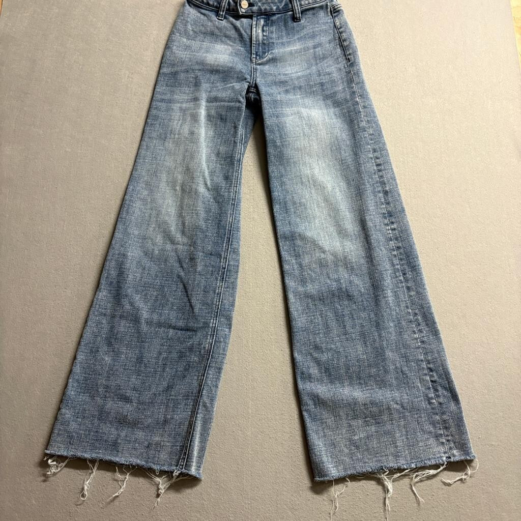 Hint of Blu Wide Leg Jeans Womens Size 25 Blue Denim Raw Hem High Rise Stretch