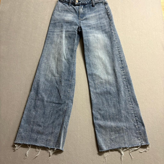 Hint of Blu Wide Leg Jeans Womens Size 25 Blue Denim Raw Hem High Rise Stretch