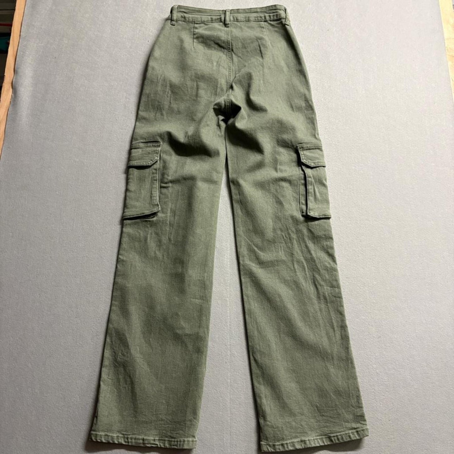Unbranded Womens Olive Green Cargo Pant High Rise Wide Leg Utility Size XS 27x32