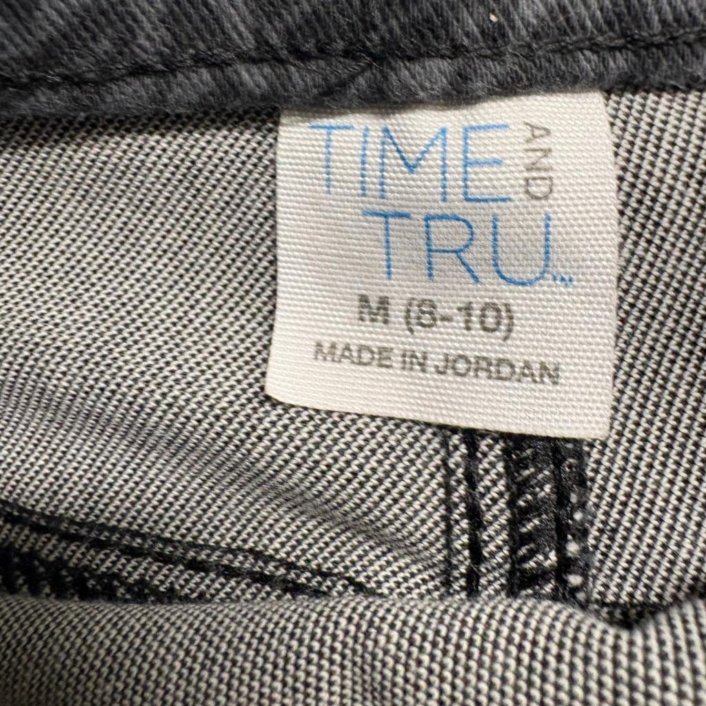 Time and Tru Womens Skinny Jeans Size M 8-10 Gray Leopard Print Stretch Denim