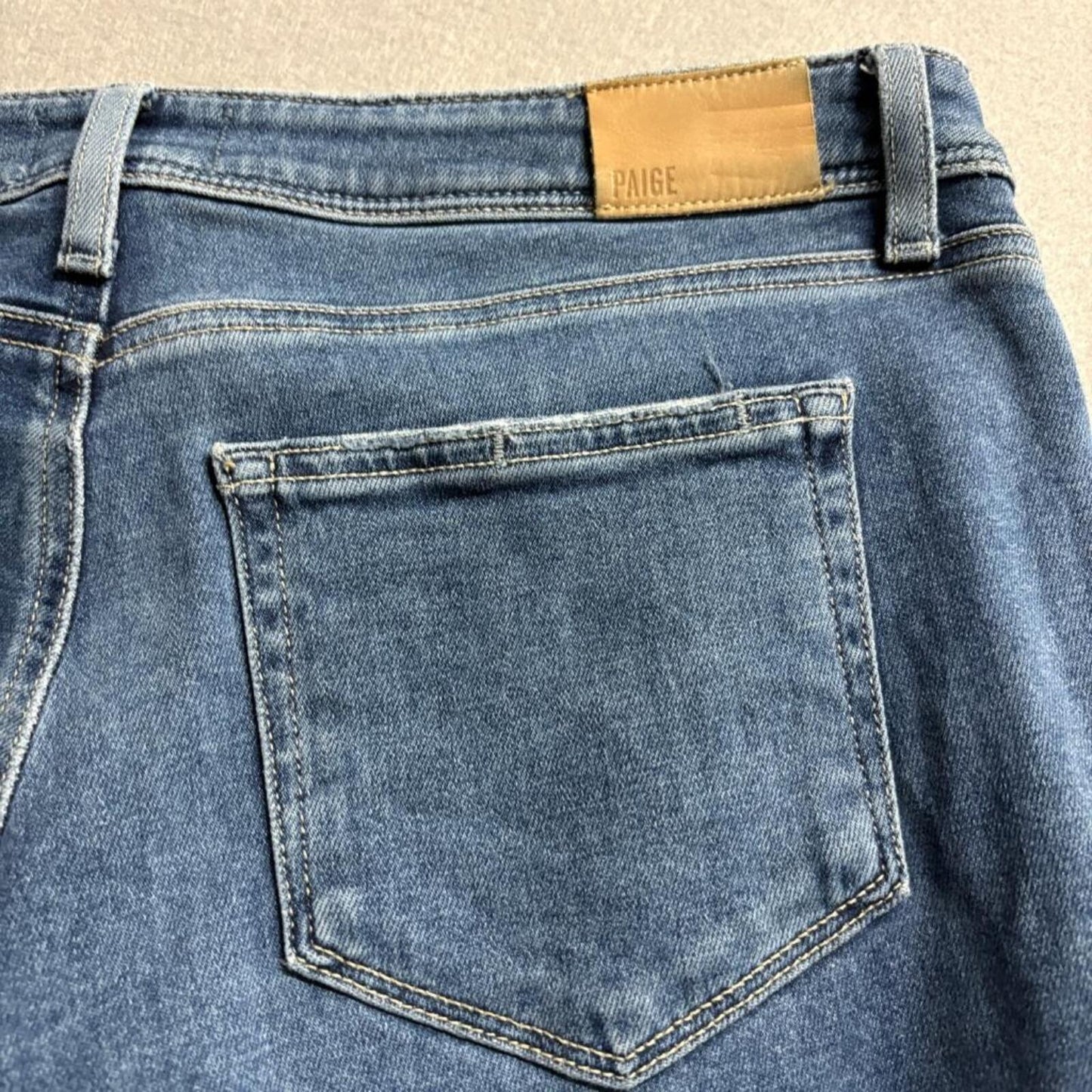 Paige Brigitte Crop Jeans Womens 29 Blue Denim Raw Hem Straight Leg Stretch