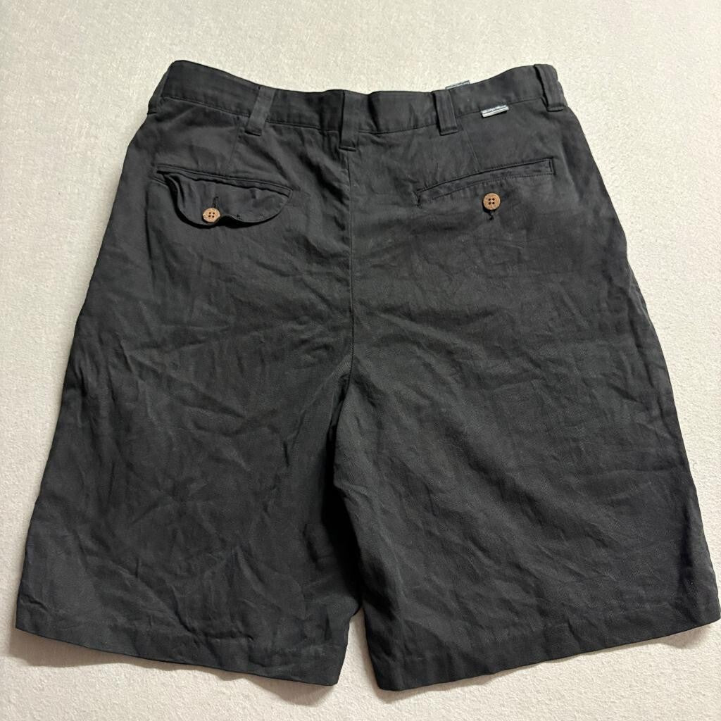 Montego Resort Silk Shorts Womens 32 Black Herringbone Pleated Casual Summer