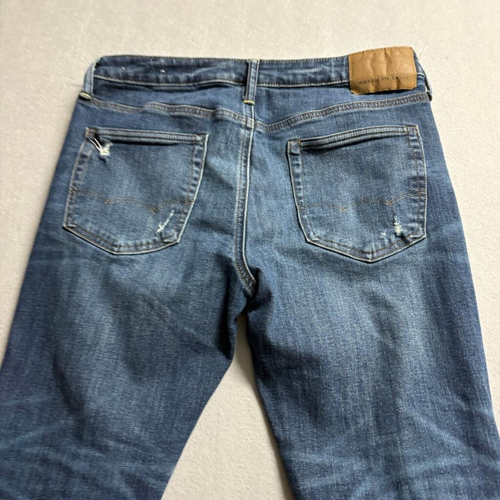 American Eagle Airflex+ Distressed Skinny Jeans Mens 32x32 Blue Stretch Denim