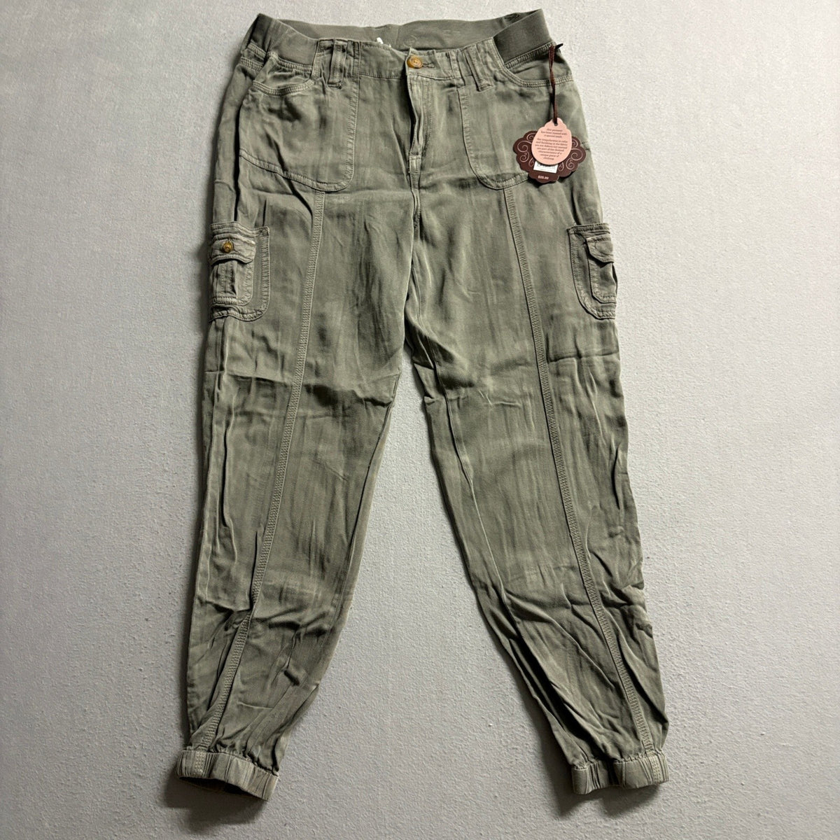 Knox Rose Cargo Jogger Pants Womens Medium Olive Green Rayon Elastic Waist NWT