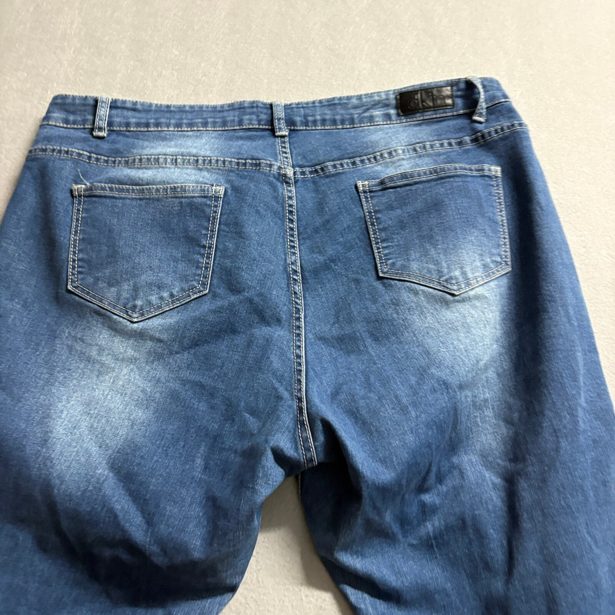 Dkin Jeans Womens 20W Blue Distressed Embroidered Floral Cropped Skinny Stretch