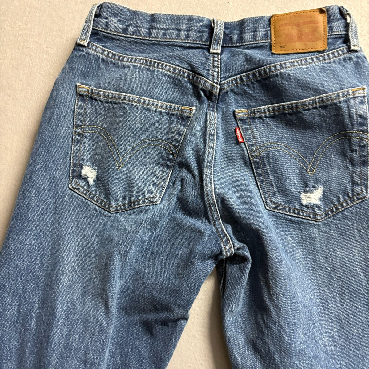 Levi's Premium 501 Original Fit Distressed Jeans Mens W25 L30 Blue Denim