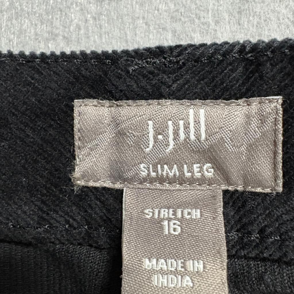 J. Jill Corduroy Pants Womens 16 Black Slim Leg Stretch Cotton Blend NWT