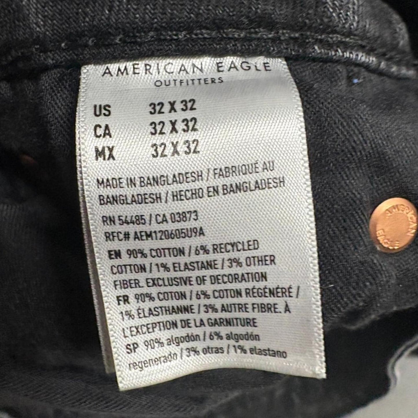 American Eagle Jeans Mens 32x32 Black Slim Straight Stretch Denim Pants 33x30