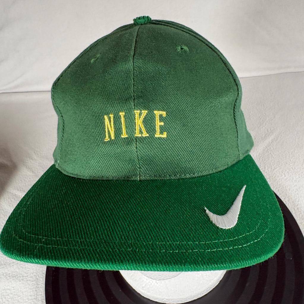 Vintage Nike Swoosh Snapback Hat Mens Green Gold Embroidered Spellout Cap NWT