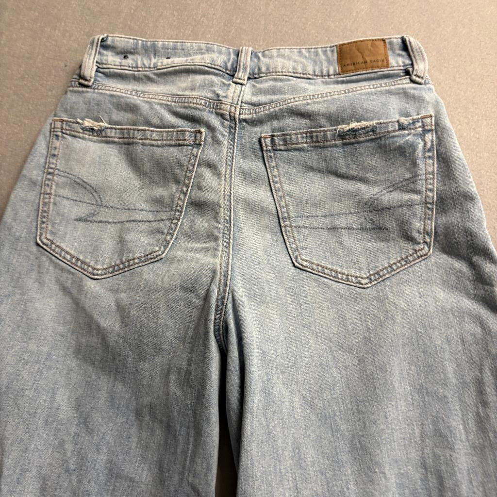 American Eagle Distressed Wide Leg Jeans Womens Size 4 Light Wash Stretch Denim