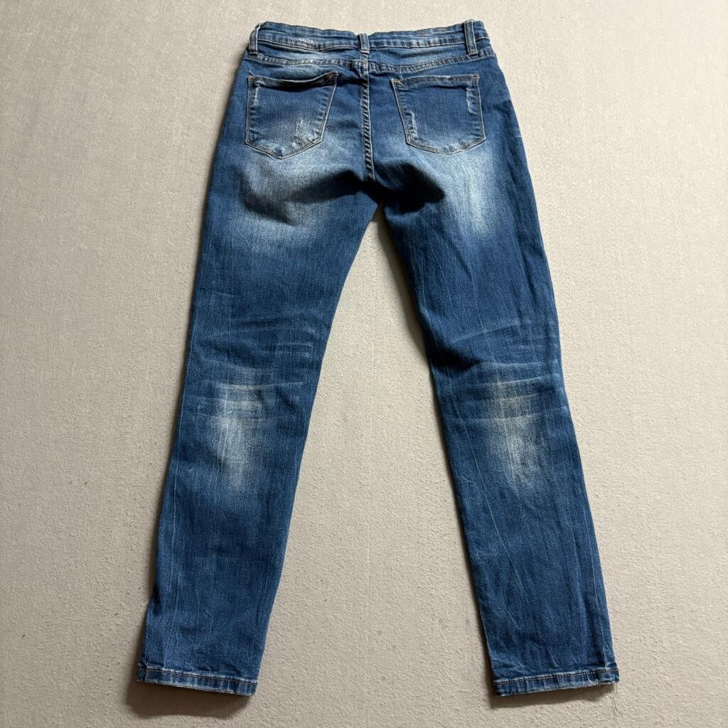 I & M Premium Jeans Womens Size 9 Blue Mid Rise Distressed Ripped Knee Skinny