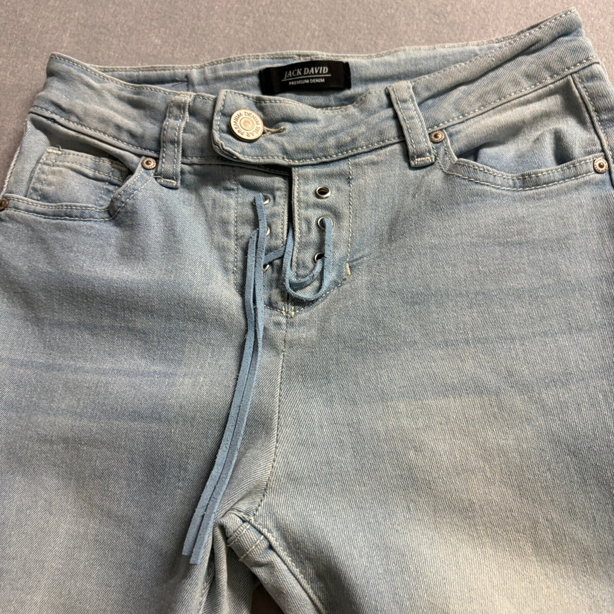 Jack David Premium Denim Lace Up Front Flare Jeans Womens Size 1 Light Wash Y2K