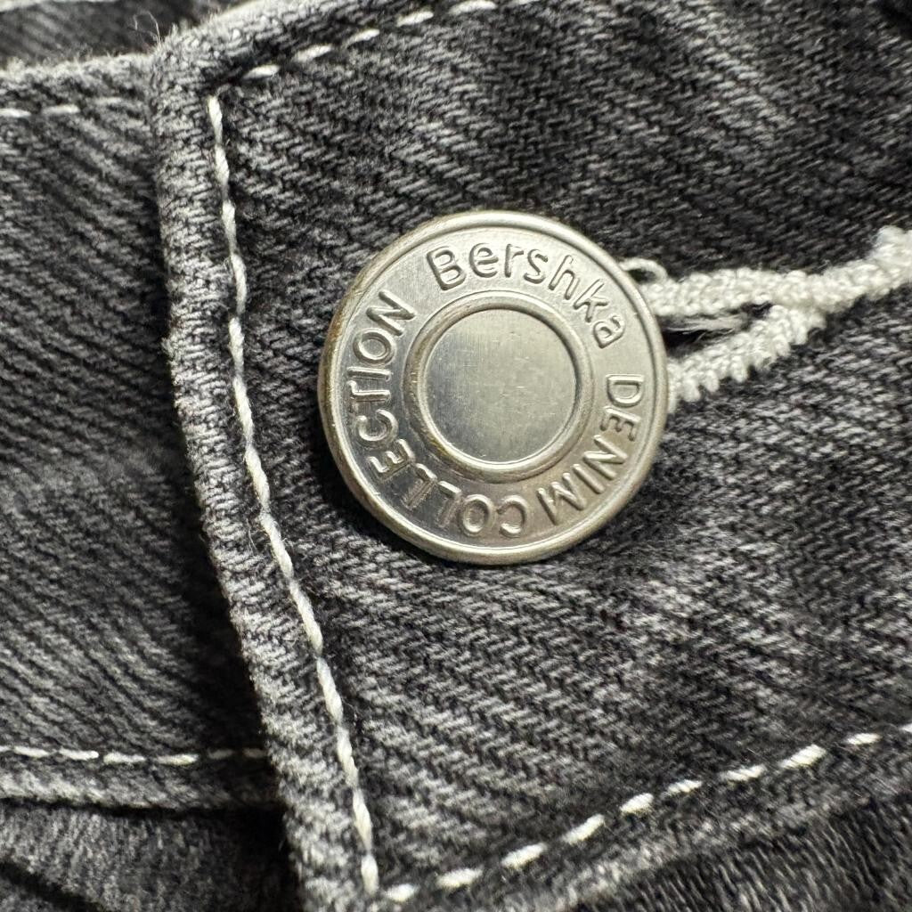 Bershka Wide Leg Jeans Womens Size 28 Gray Black Acid Wash Denim High Rise