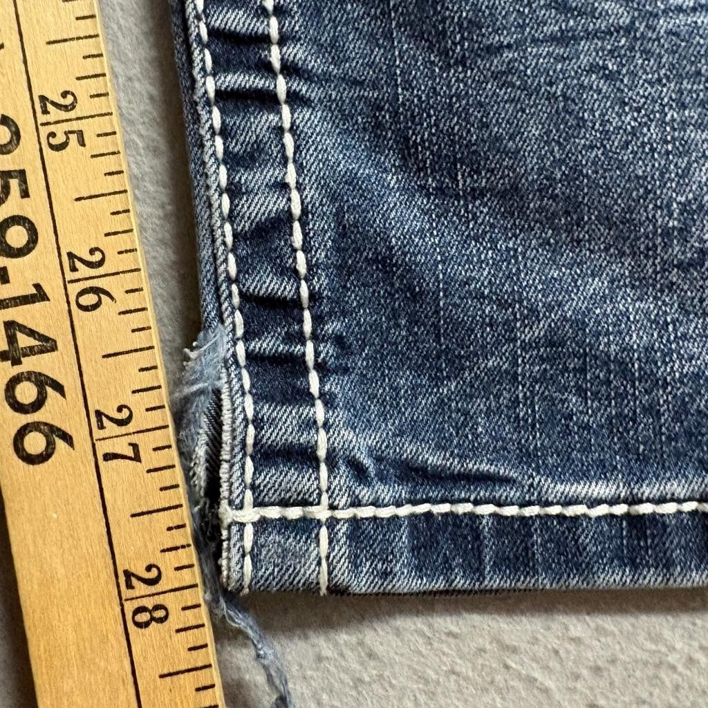 True Luck Jeans Mens 30x30 Blue Denim Thick Stitch Straight Leg Frayed Hem