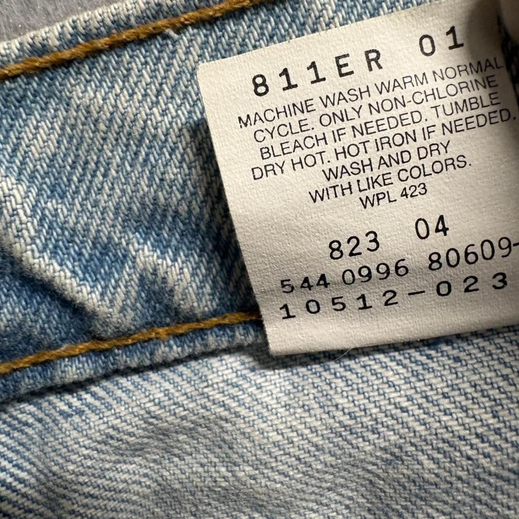 Vintage Levis 512 Custom Leather Front Jeans Womens Size 1 Med Light Wash Denim