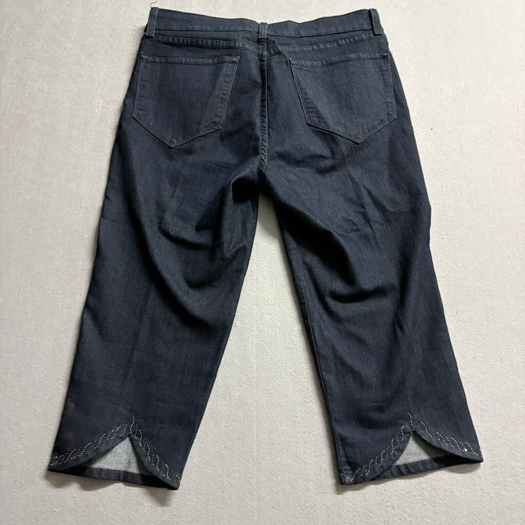 NYDJ Not Your Daughters Jeans Crop Capris Womens 14 Dark Wash Studded Hem