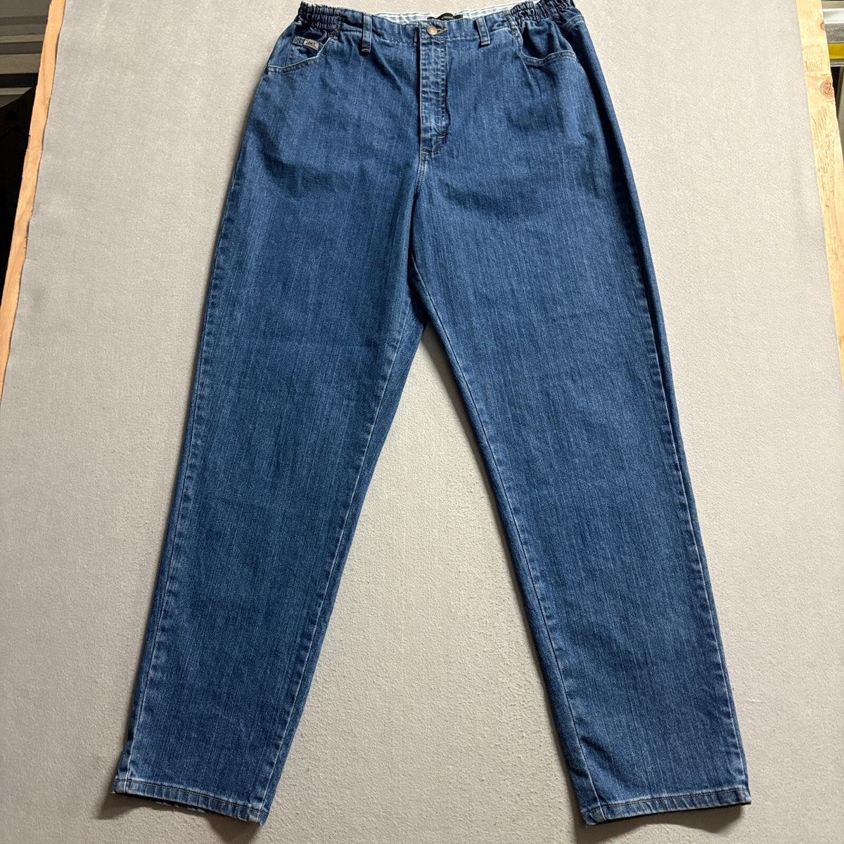 Lee Relaxed Fit Womens Elastic Waist Blue Denim Tapered Jeans Size 18 Long