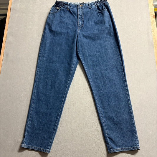 Lee Relaxed Fit Womens Elastic Waist Blue Denim Tapered Jeans Size 18 Long
