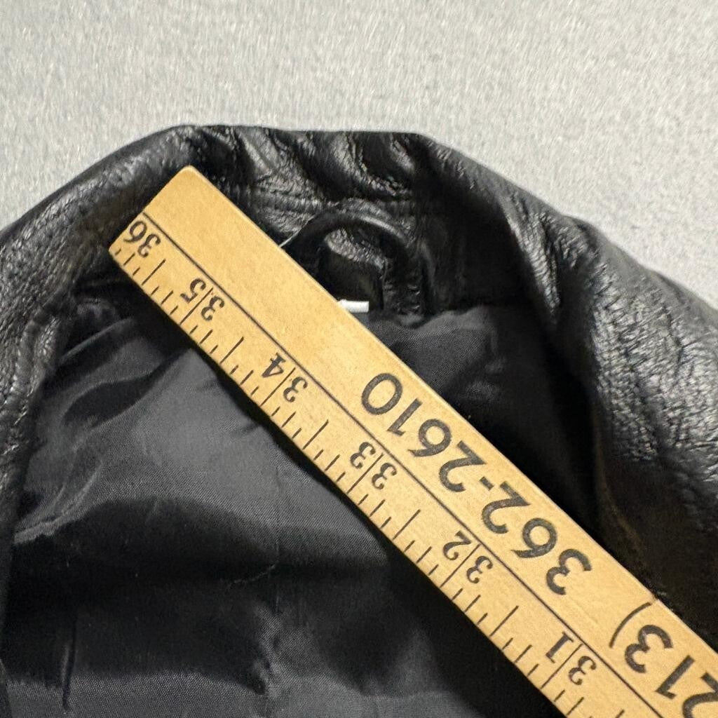 Vintage Patchwork Leather Motorcycle Jacket Mens XL Black Belted Biker Punk