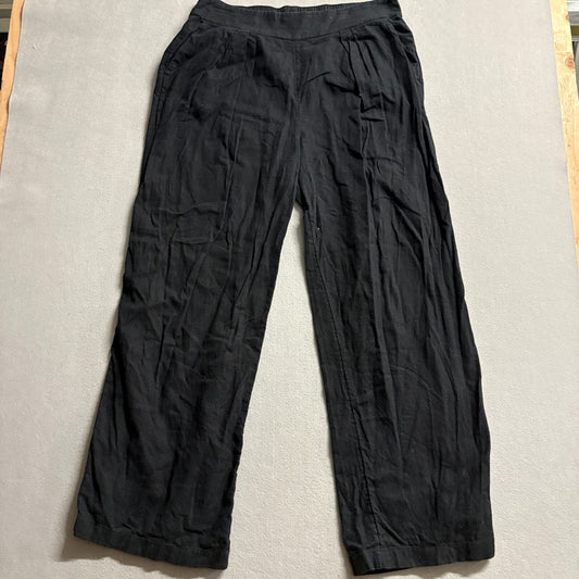 Abercrombie & Fitch Linen Blend Wide Leg Pants Womens Large Black Elastic Waist