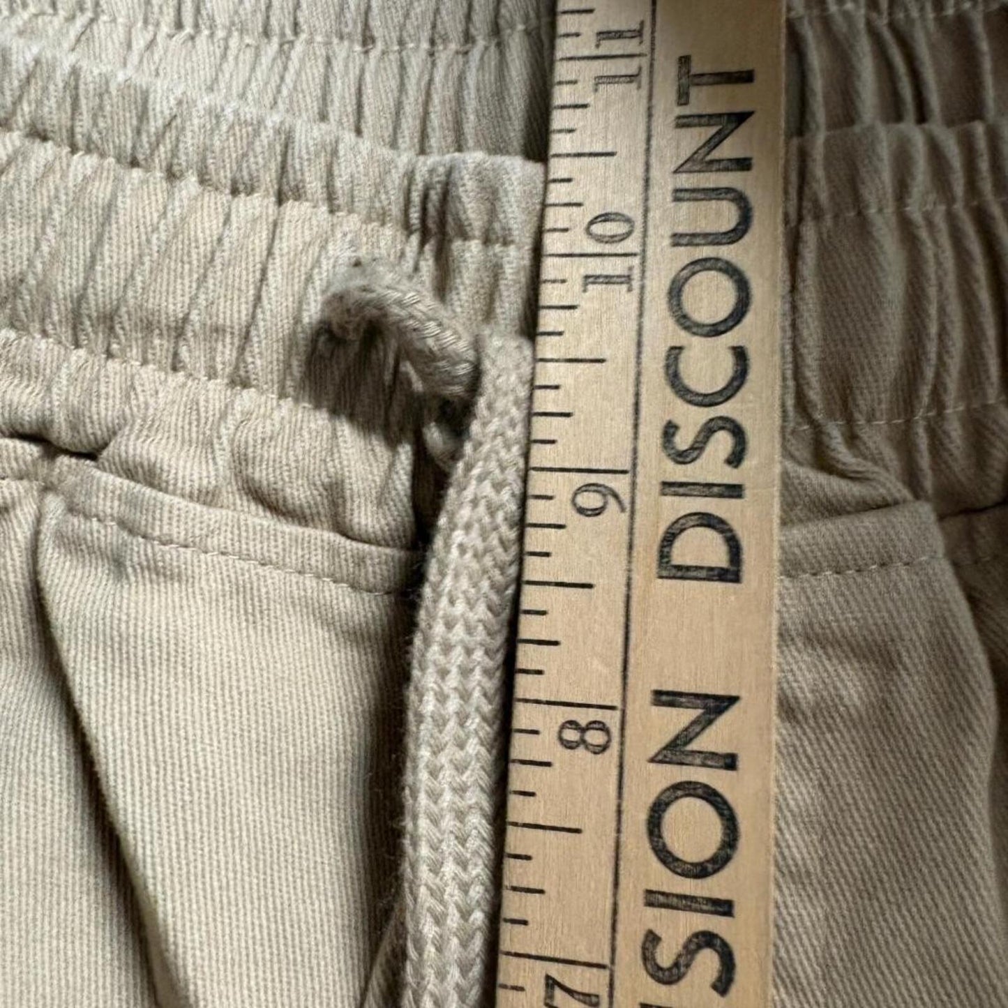 Unbranded Mens Cargo Pants Size L Beige Twill Elastic Waist Drawstring Hem