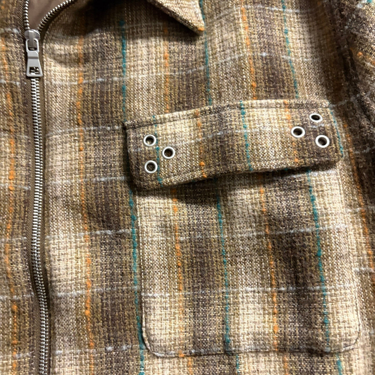 NovaMen Plaid Zip Up Shirt Jacket Mens XXL Brown Raw Hem Shacket