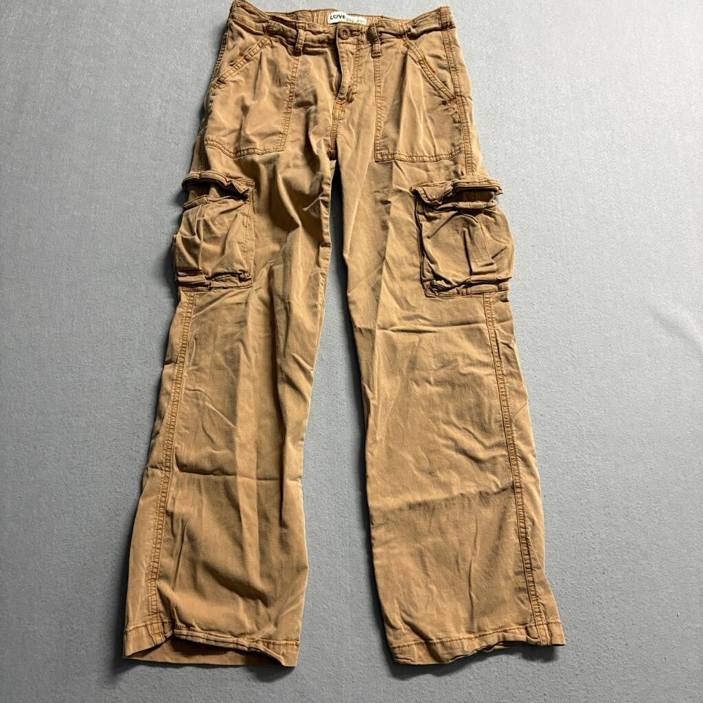 Lovegen Womens Cargo Pants Size 3/27 Brown Tencel Stretch Wide Leg Utility