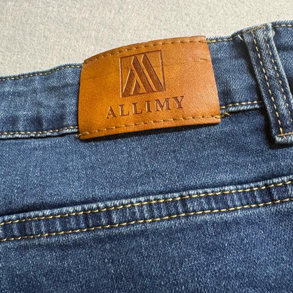 Allimy Wide Leg Crop Jeans Womens Size 16 Blue Denim Raw Hem Stretch High Rise