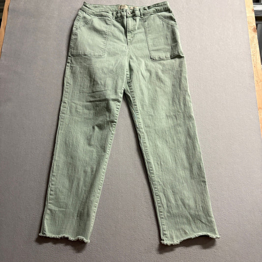 LOGO by Lori Goldstein Boyfriend Jeans Womens 14T Green Stretch Raw Hem Denim