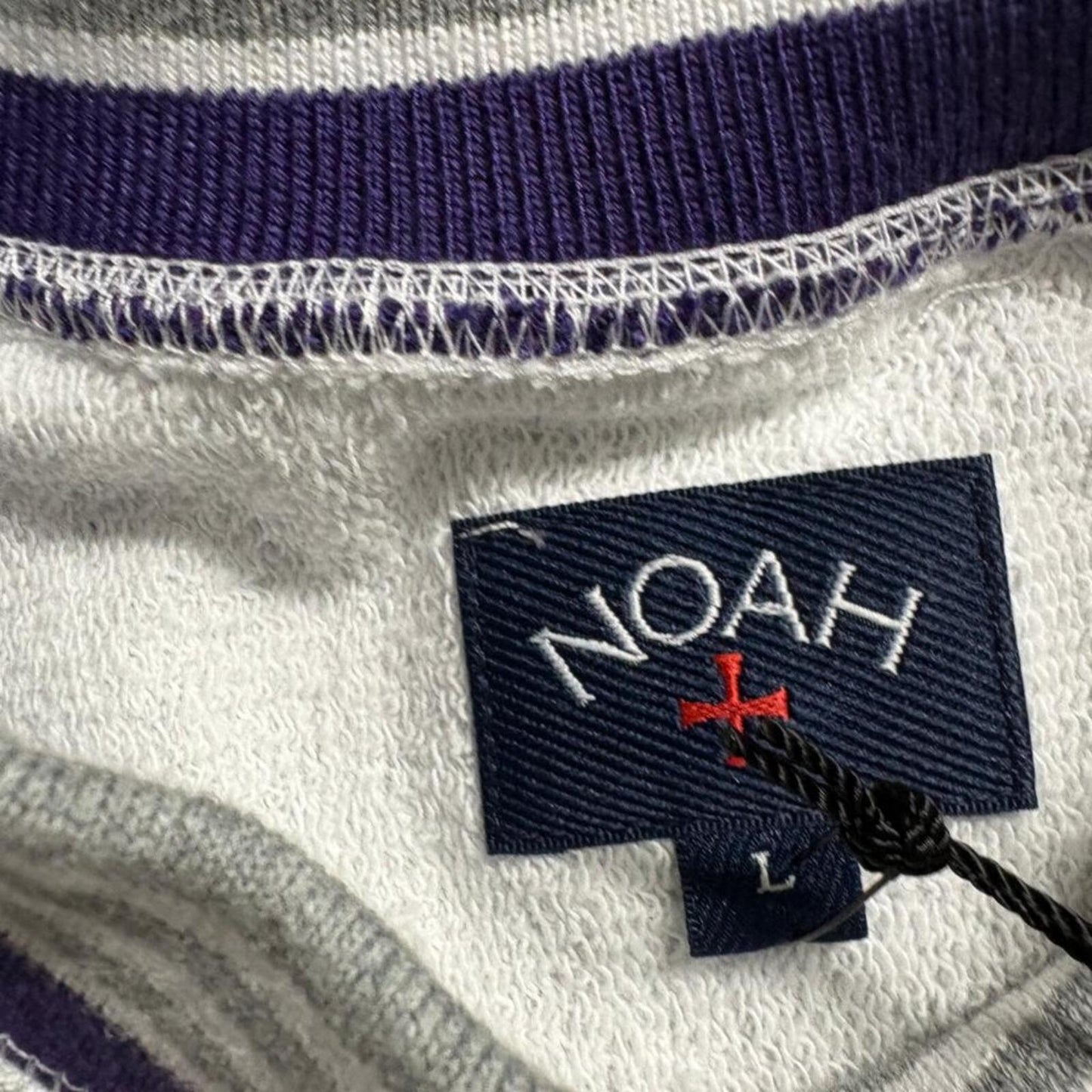 Noah NY Striped Rib Crewneck Sweatshirt Mens Large Ash Heather Grey Dover Street