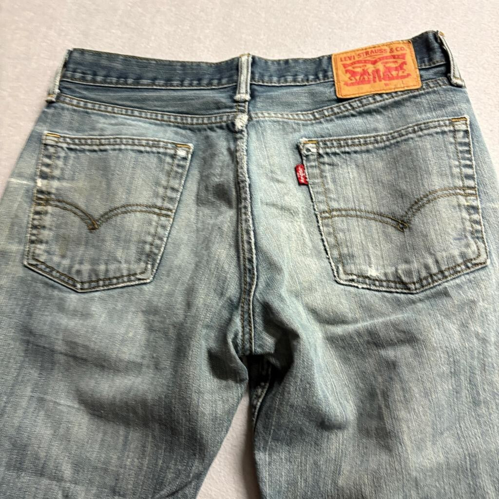 Levis 514 Slim Straight Jeans Mens 32x32 Distressed Ripped Blue Denim