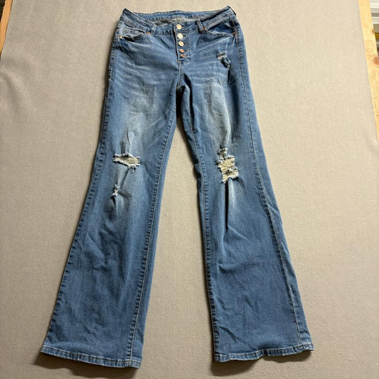 Unbranded Distressed Wide Leg Jeans Womens Size M Blue Denim Button Fly Stretch