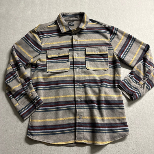 Caliville Mens XL Striped Fleece Shirt Jacket Long Sleeve Button Up Flannel Gray