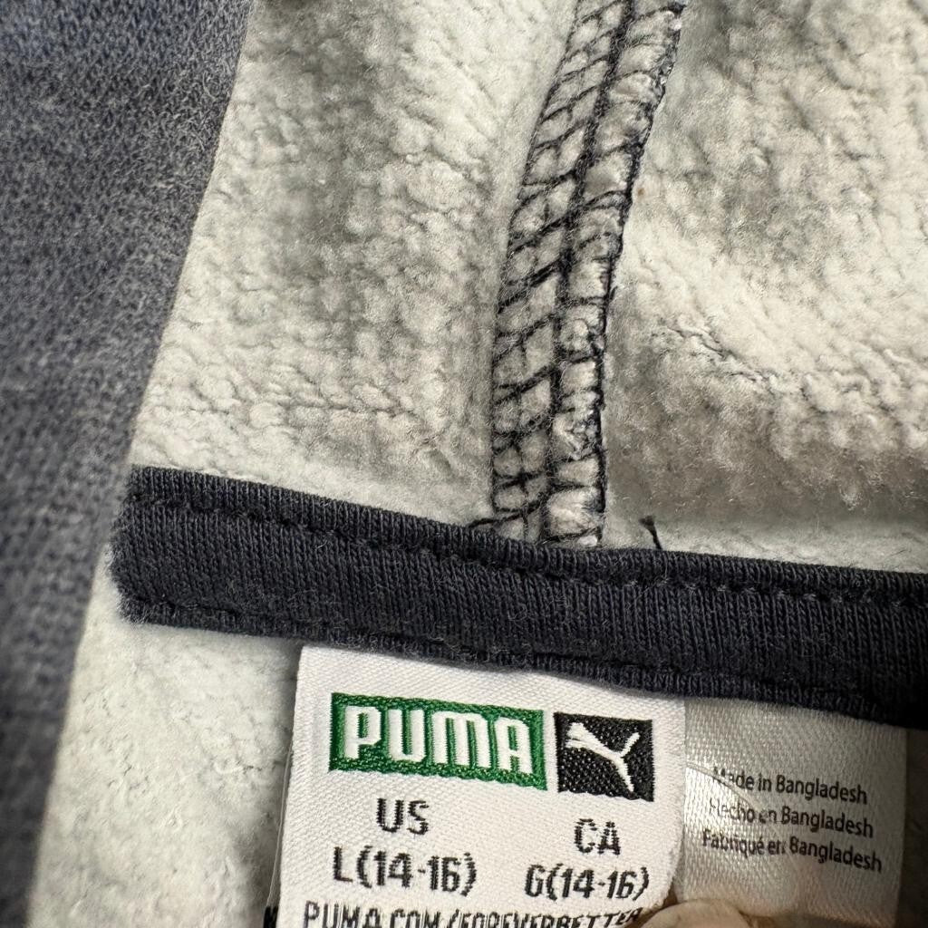 Puma Boys Hoodie Size L 14-16 Gray Tie Dye Big Logo Fleece Pullover Sweatshirt