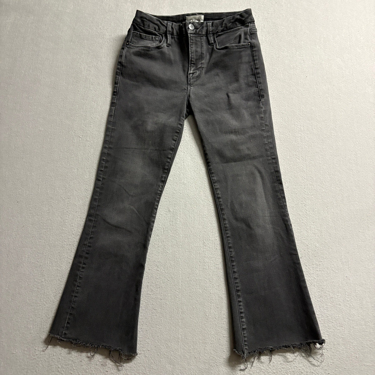FRAME Le Crop Mini Boot Jeans Womens Size 27 Black Frayed Raw Hem Stretch Denim