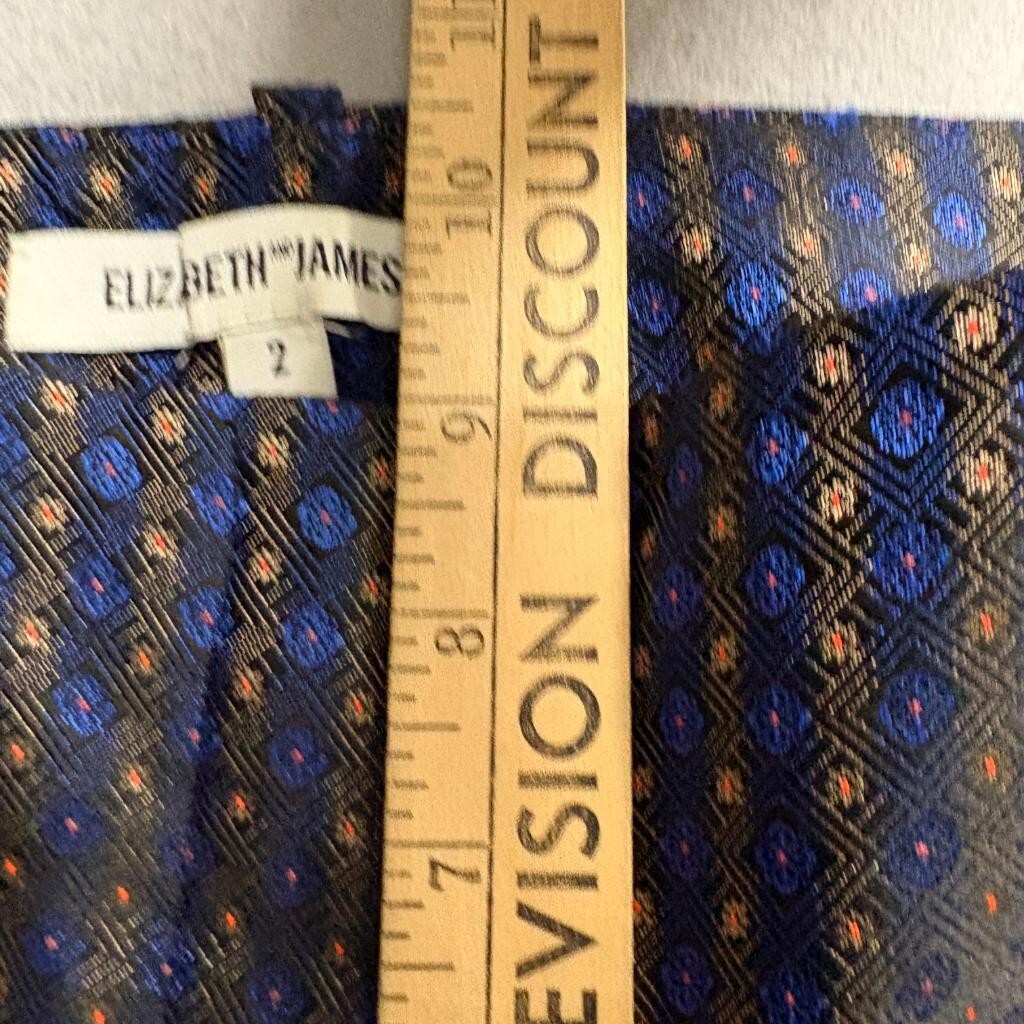 Elizabeth and James Womens Pants Size 2 Blue Geometric Jacquard Tuxedo Stripe
