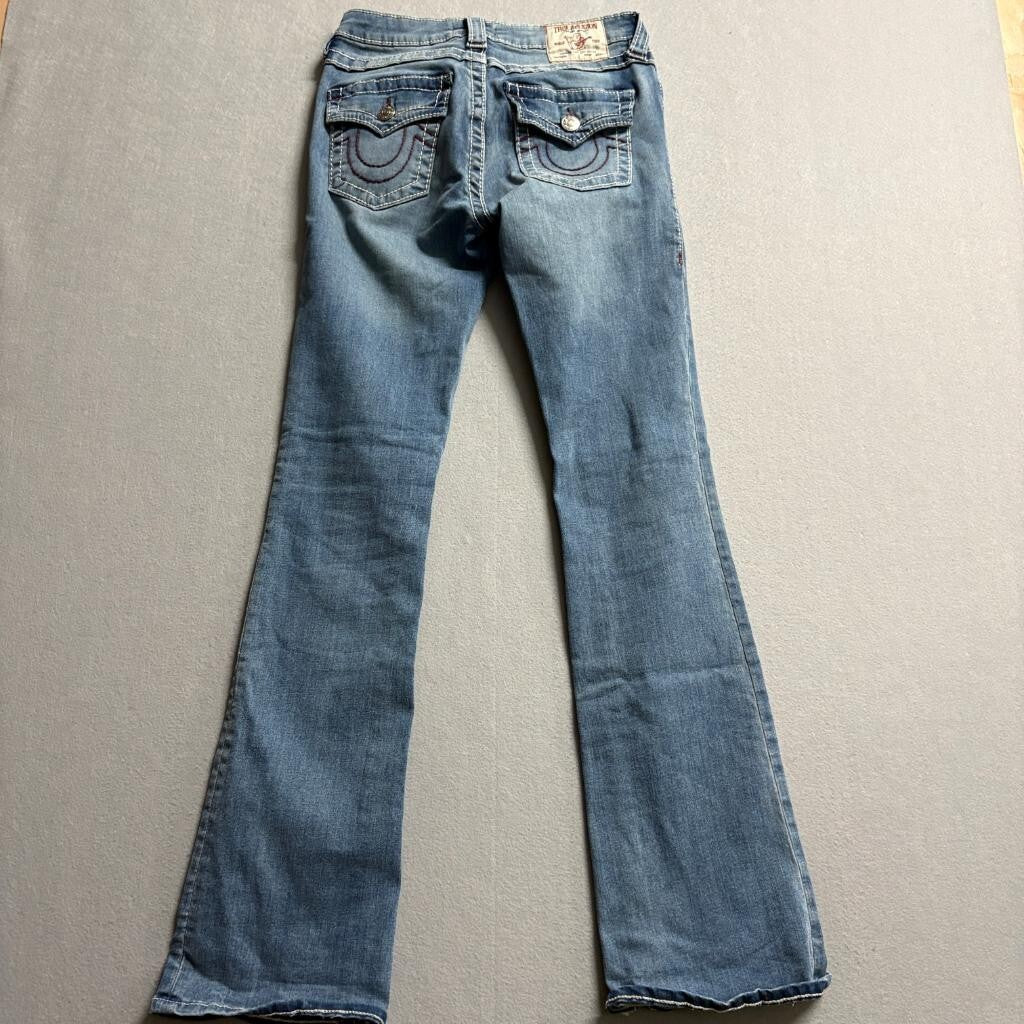 True Religion Becca Mid Rise Bootcut Jeans Womens Size 27 Blue Denim Flap Pocket